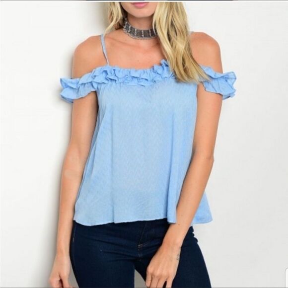 🎉Host Pick🎊 Blue Off Shoulder Top Shirt - Picture 3 of 3